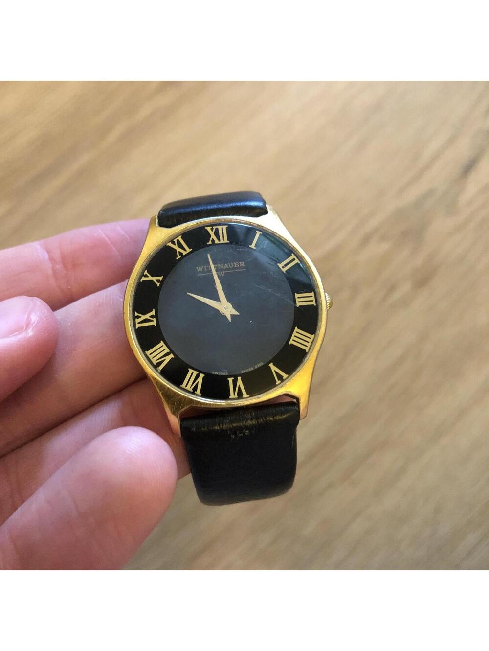 WITTNAUER SWISS SW 2559 VINTAGE BLACK GOLD WATCH SW2559 RARE LEATHER BAND